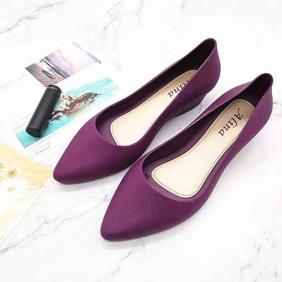 Women's Wedge Pumps Closed Toe Slip on  Waterproof Pointed Toe Ballet Flat Shoes - Picture 1 of 5